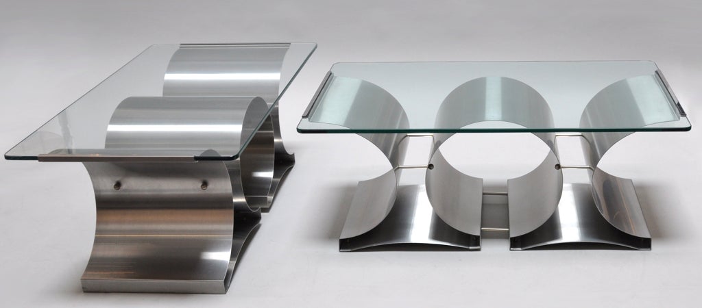 Francois Monnet -Pair of Stainless Steel and Glass Tables 1