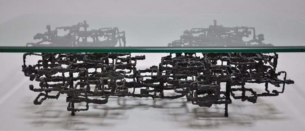 American Sculptural Welded Steel and Glass Coffee Table