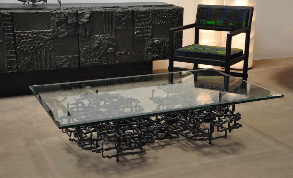 Sculptural Welded Steel and Glass Coffee Table In Excellent Condition In TUJUNGA, CA