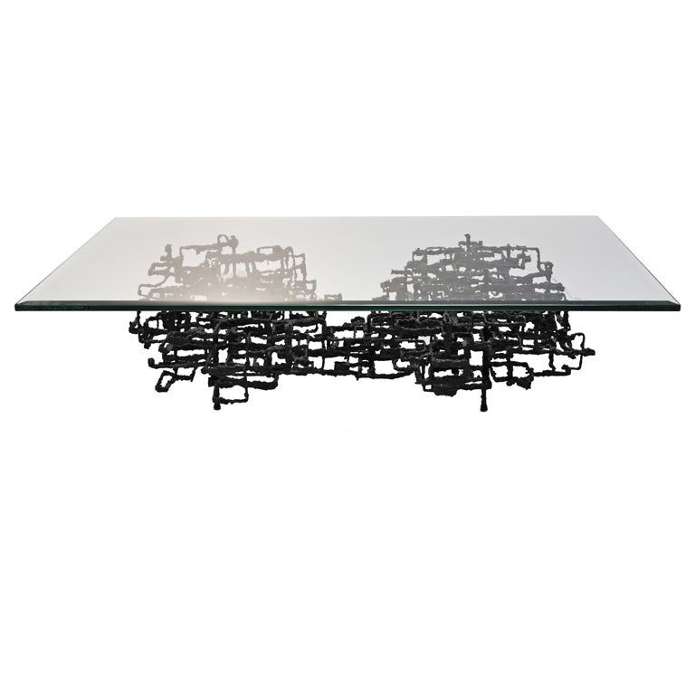 Sculptural Welded Steel and Glass Coffee Table