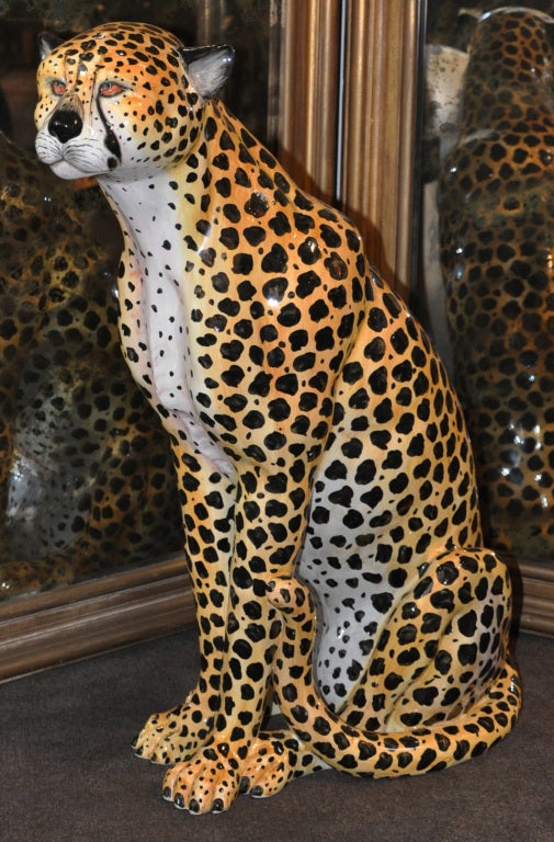 Large ceramic cheetah. Glazed and signed 