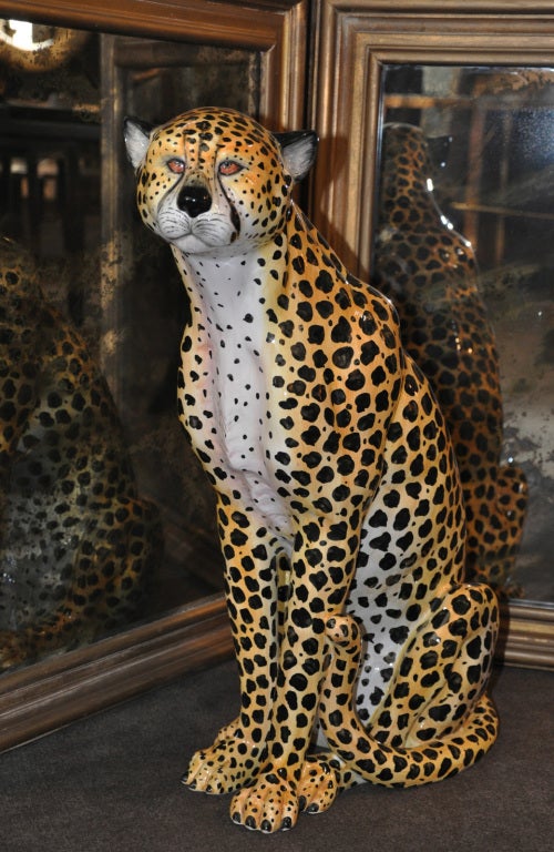 Italian - Glazed Ceramic Cheetah In Excellent Condition In Los Angeles, CA