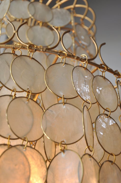Shimmering Capiz Shell Hanging Chandelier In Excellent Condition In TUJUNGA, CA