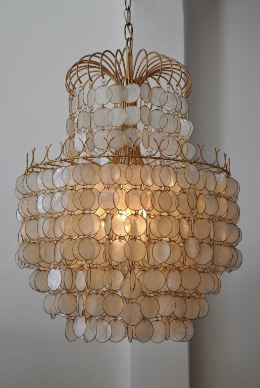 Mid-20th Century Shimmering Capiz Shell Hanging Chandelier