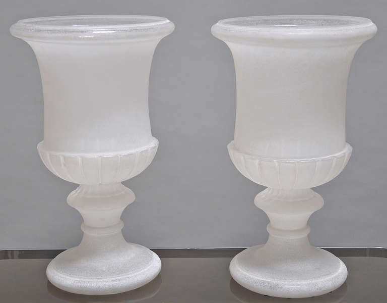 Pair of Monumental Seguso - Murano Glass Urns In Excellent Condition In Los Angeles, CA