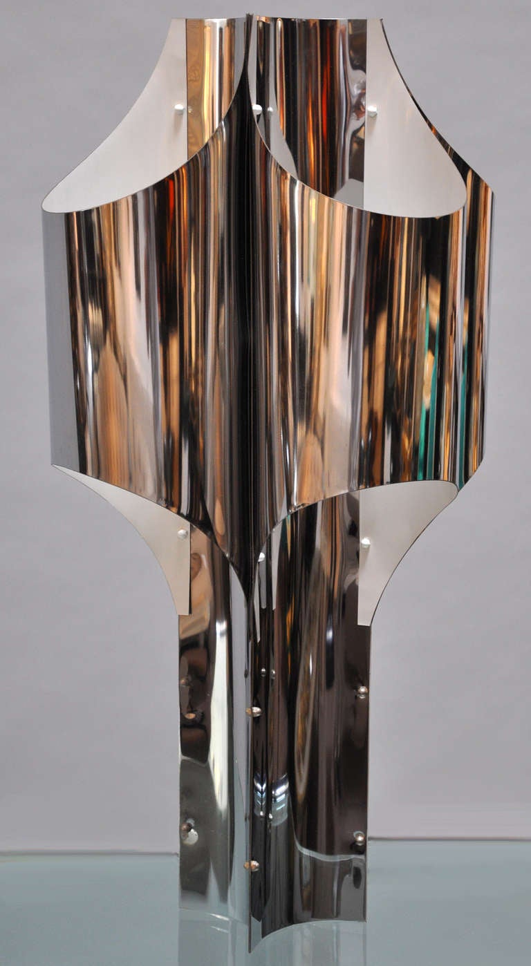 American Robert Sonneman- Large - 1970s Polished Steel Table Lamp