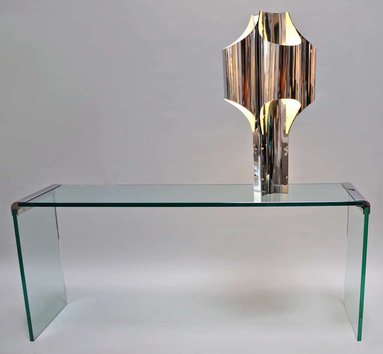 Late 20th Century Robert Sonneman- Large - 1970s Polished Steel Table Lamp