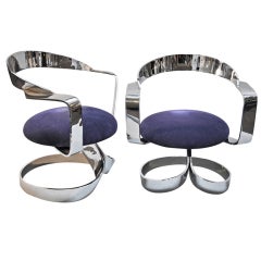 Pair: 1960s Polished Chrome and Upholstered Chairs