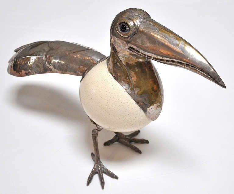 Anthony Redmile: Ostrich Egg and Silver PlateToucan In Excellent Condition In Los Angeles, CA