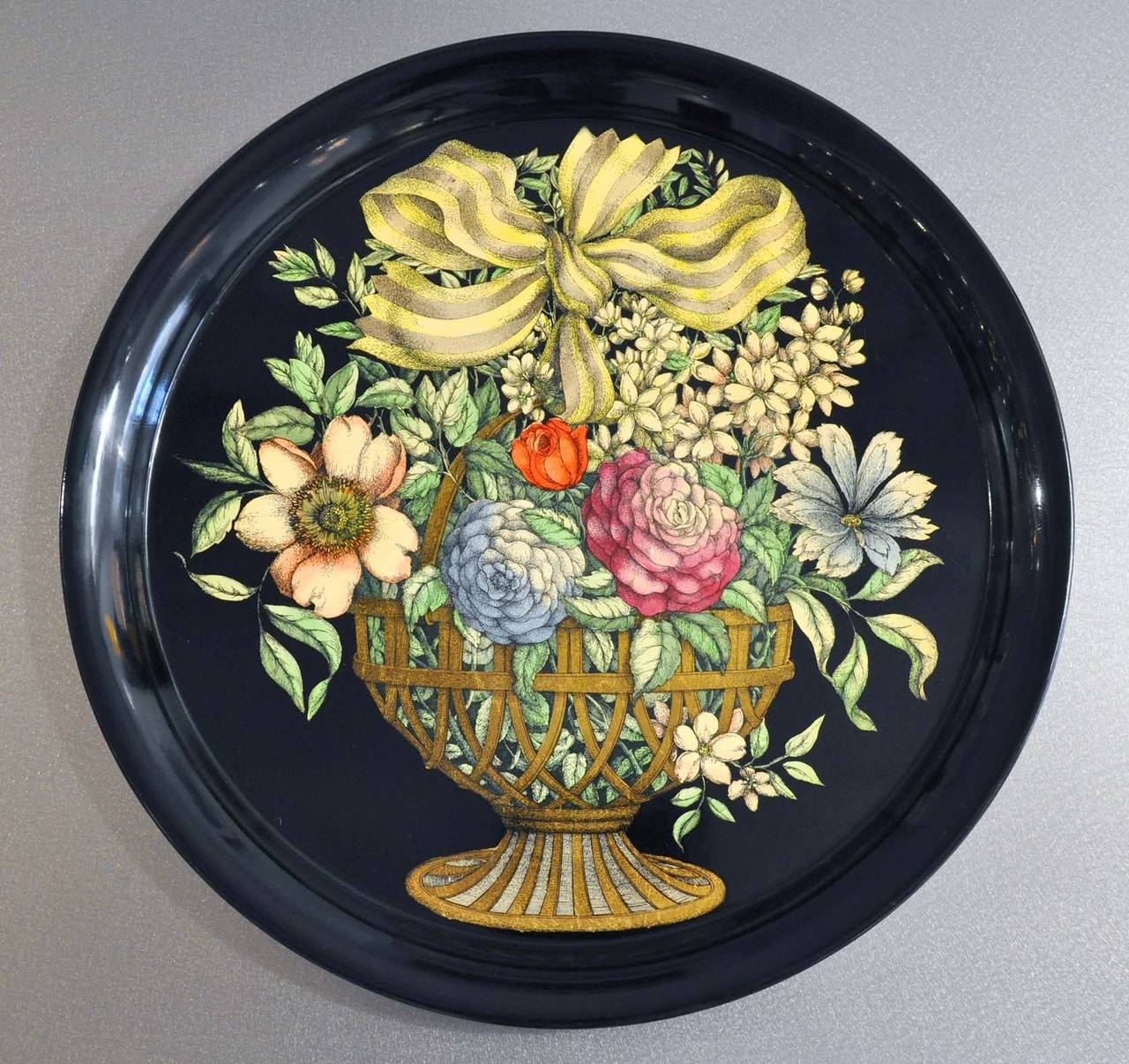 Painted Large Italian Decorated Metal Tray by Fornasetti