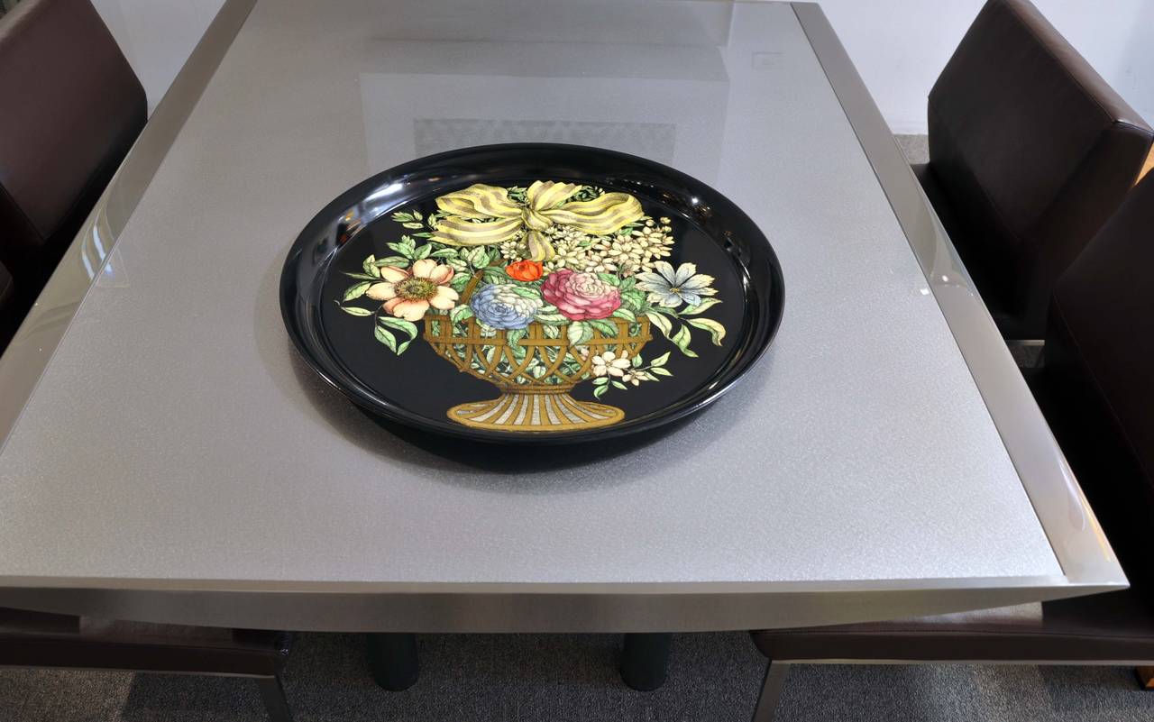 Large Italian Decorated Metal Tray by Fornasetti In Excellent Condition In TUJUNGA, CA