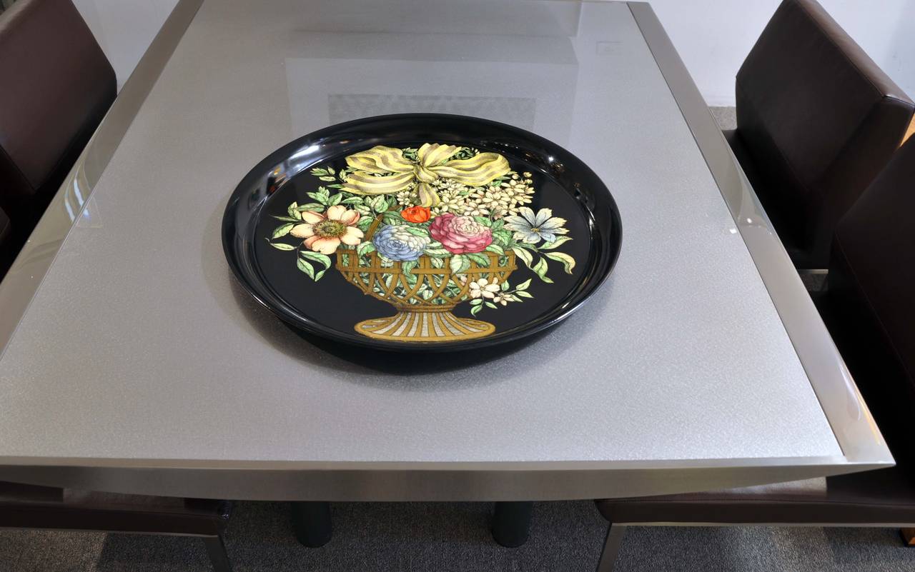 Large Italian Decorated Metal Tray by Fornasetti In Excellent Condition In Los Angeles, CA