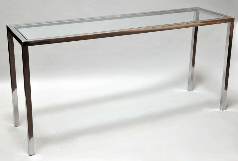 American 1970s Tall Console Table, Polished Chrome and Glass