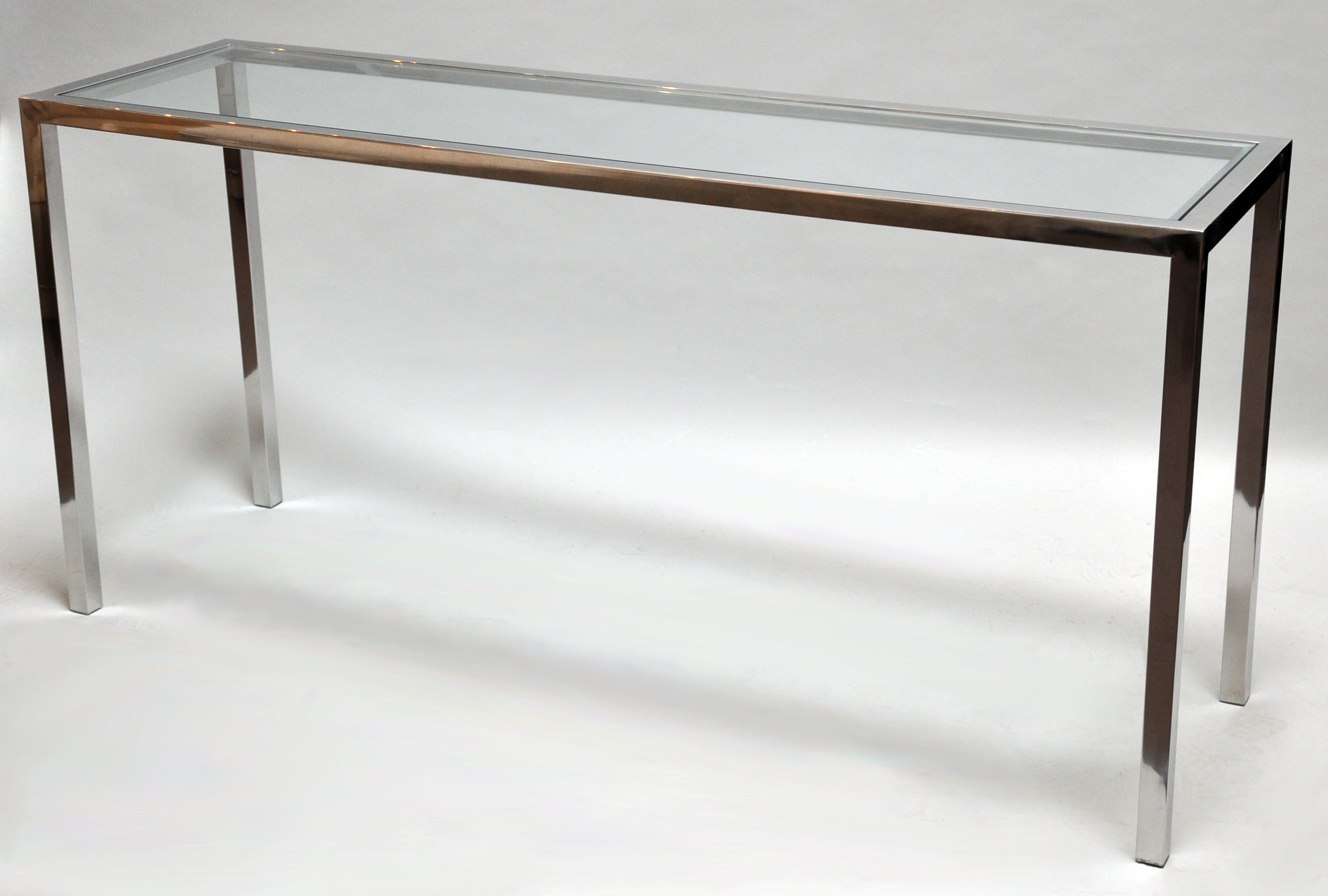 1970s Tall Console Table, Polished Chrome and Glass
