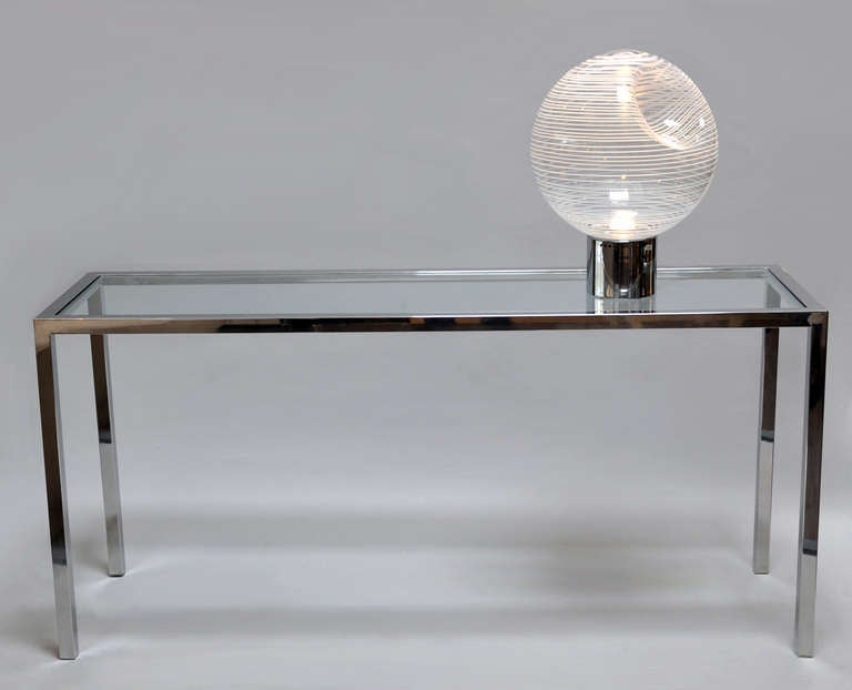 Mid-Century Modern 1970s Tall Console Table, Polished Chrome and Glass