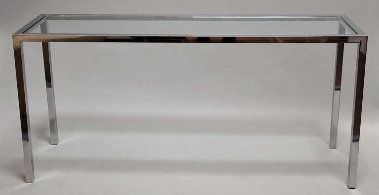 1970s Tall Console Table, Polished Chrome and Glass In Excellent Condition In Los Angeles, CA