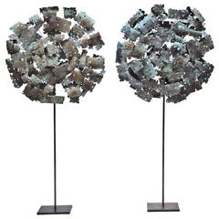 Pair of Large Copper Architectural Tree Sculptures