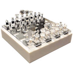 Vintage 1970s Acrylic Chess Set with Board