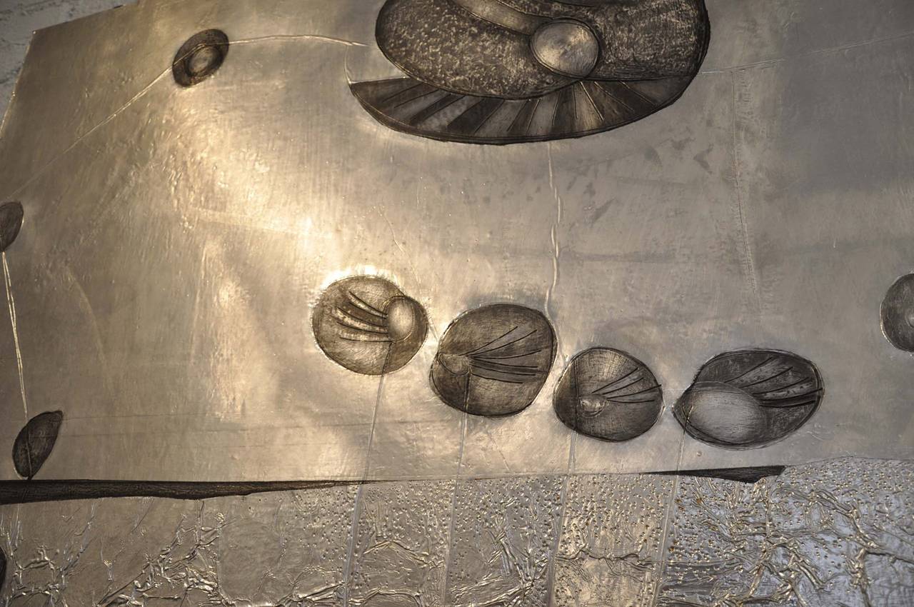 Mexican Olivier Saguin Large Signed and Dated Aluminum Abstract, 1970
