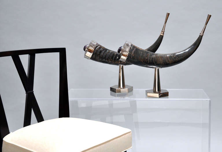 Late 20th Century Anthony Redmile: Pair of Embellished and Mounted Horns