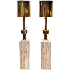 Pair of Stiffel Lamps on Travertine Bases