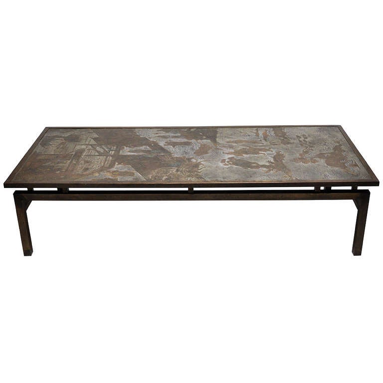 Large and Rare Philip and Kelvin LaVerne Bronze Coffee Table