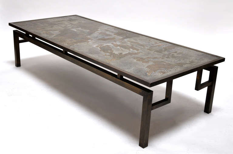 Mid-Century Modern Large and Rare Philip and Kelvin LaVerne Bronze Coffee Table