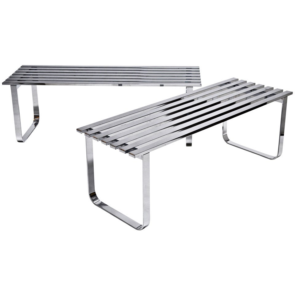 ONE- Milo Baughman  Polished Chrome Slated Bench/Table