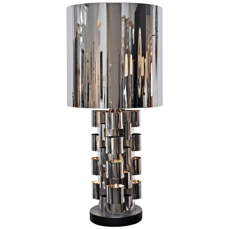 Large 1970s Polished Chrome Table Lamp Signed C. Jere at 1stDibs