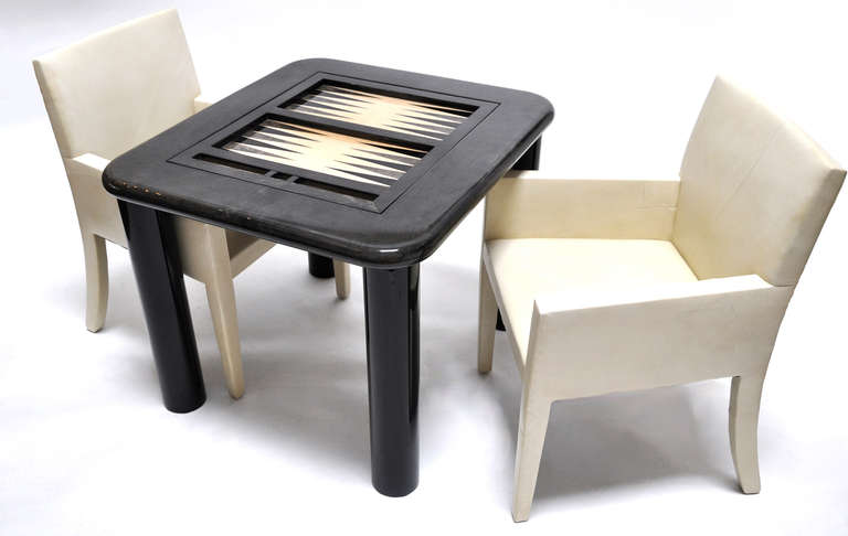 Italian Aldo Tura Lacquered Goatskin Flip Top Game Table