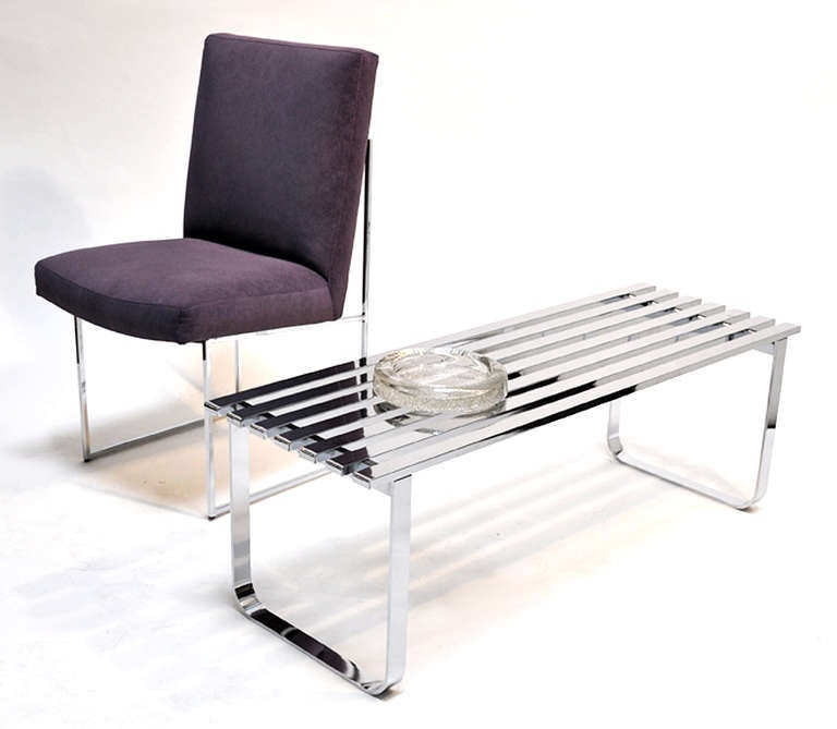 American ONE- Milo Baughman  Polished Chrome Slated Bench/Table