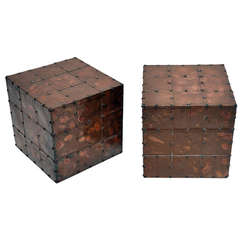 Pair of Copper Clad Cube Tables