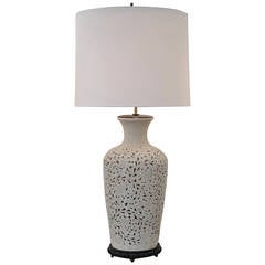 Large Pierced Ceramic Lamp with Interior Light-Custom Silk Shade 11
