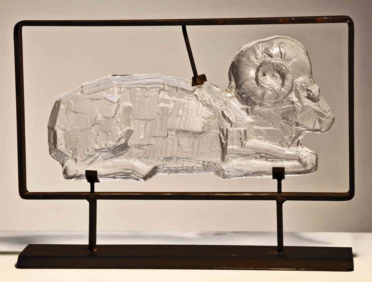 Swedish Erik HöGlund, Kosta Boda Glass, Sculpture in Metal Frame