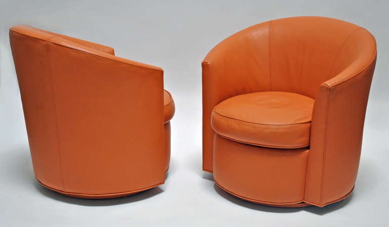 Modern Pair of Swivel - Leather Club Chairs