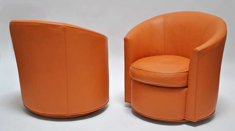 American Pair of Swivel - Leather Club Chairs