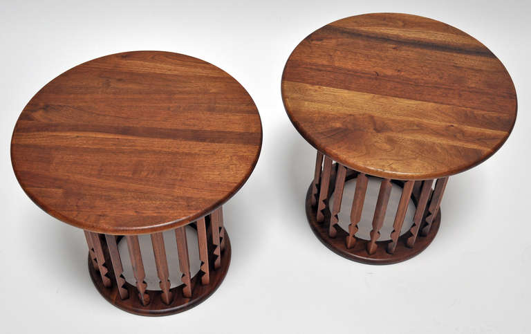 Mid-Century Modern Pair of Carved Walnut Side Tables