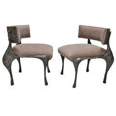 Paul Evans (American 1931-1987) Rare Pair of Sculpted Bronze Chairs