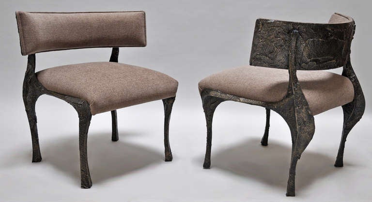 Mid-Century Modern Paul Evans (American 1931-1987) Rare Pair of Sculpted Bronze Chairs