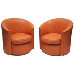 Pair of Swivel - Leather Club Chairs