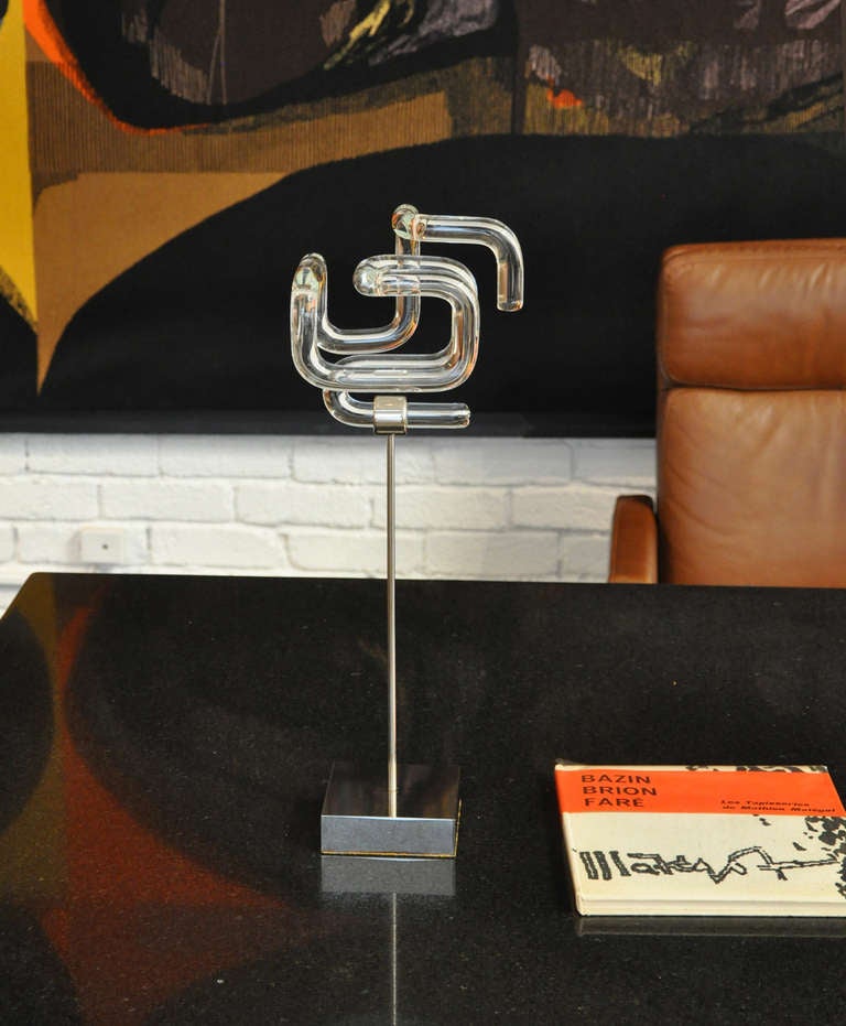 Hans Godo Frabel (1941-) Glass and Steel Sculpture (1975) In Excellent Condition In TUJUNGA, CA