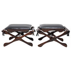Don Shoemaker Pair of Rosewood and Leather Stools