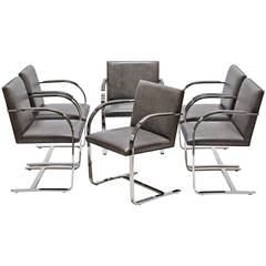 Brueton Set of Six Leather and Steel Armchairs