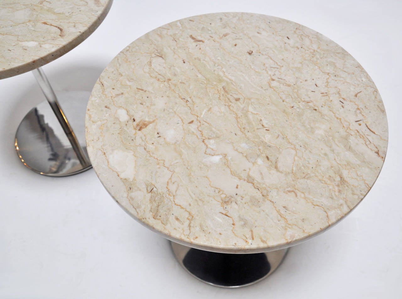 American Nico Zographos Marble and  Steel Side Tables