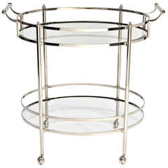 Nickel Plated Serving Cart with Two Beveled Glass Shelves