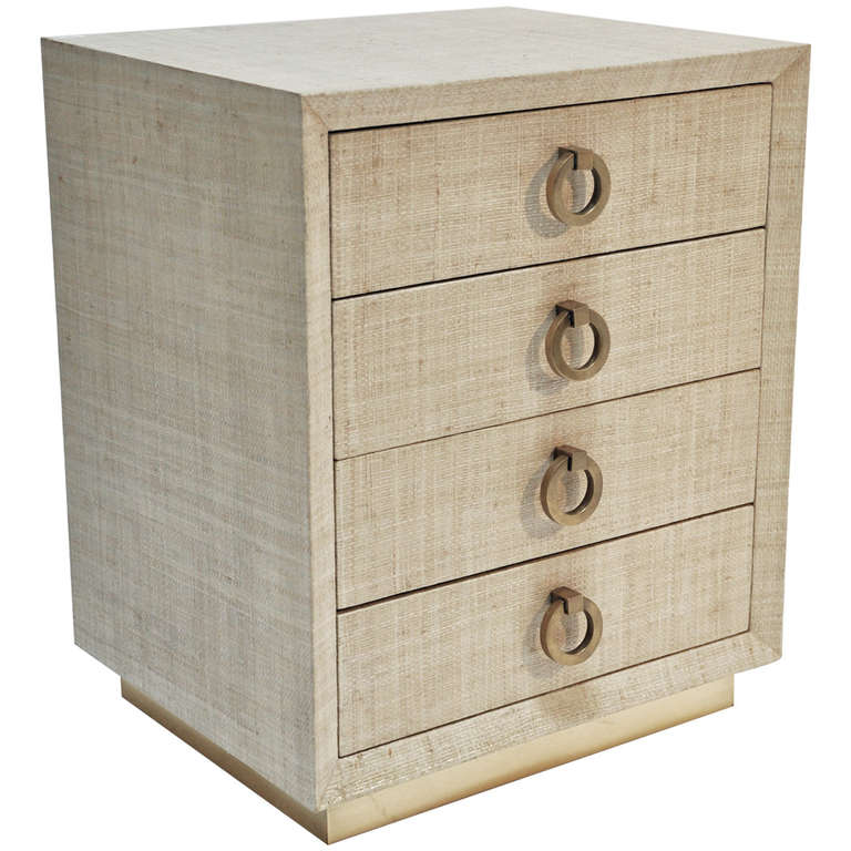 Small Grasscloth Clad Dresser or Night Stand with Brass Pulls at 1stDibs