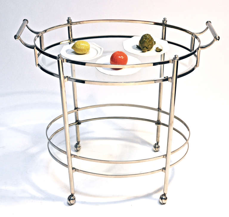 American Nickel Plated Serving Cart with Two Beveled Glass Shelves