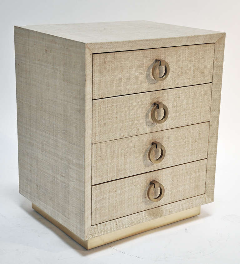Small Grasscloth Clad Dresser or Night Stand with Brass Pulls at 1stdibs