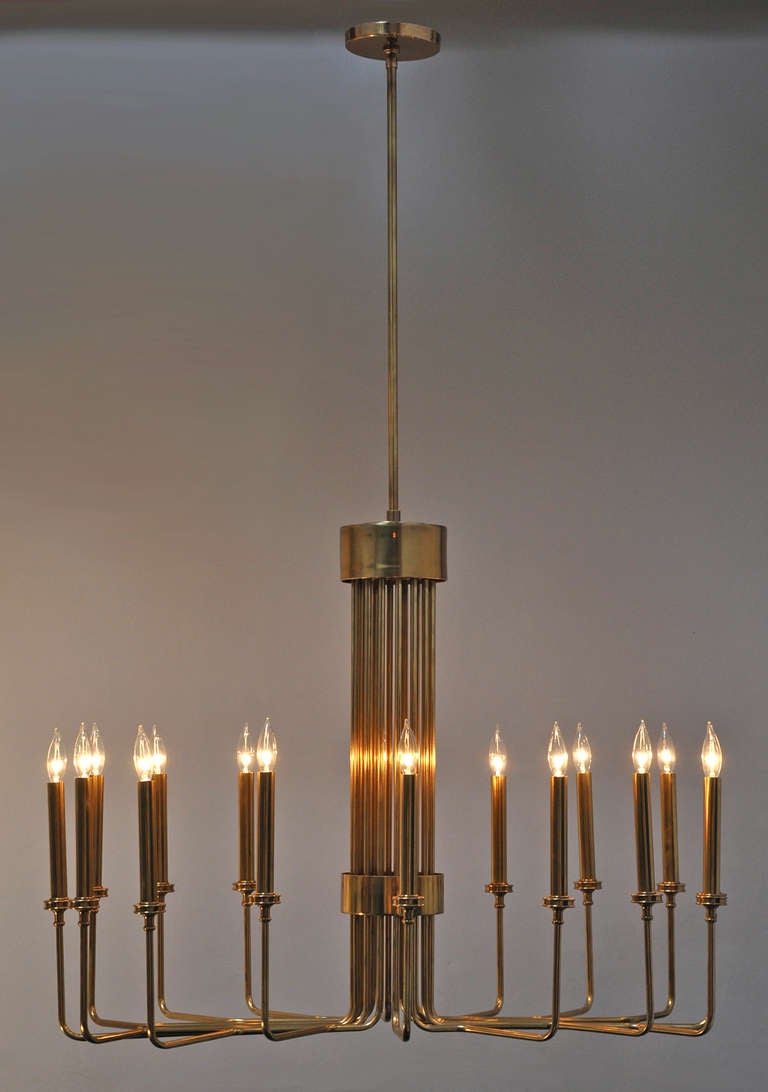 Mid-Century Modern Chandelier Brass, 16 Candle Lights, circa 1950s
