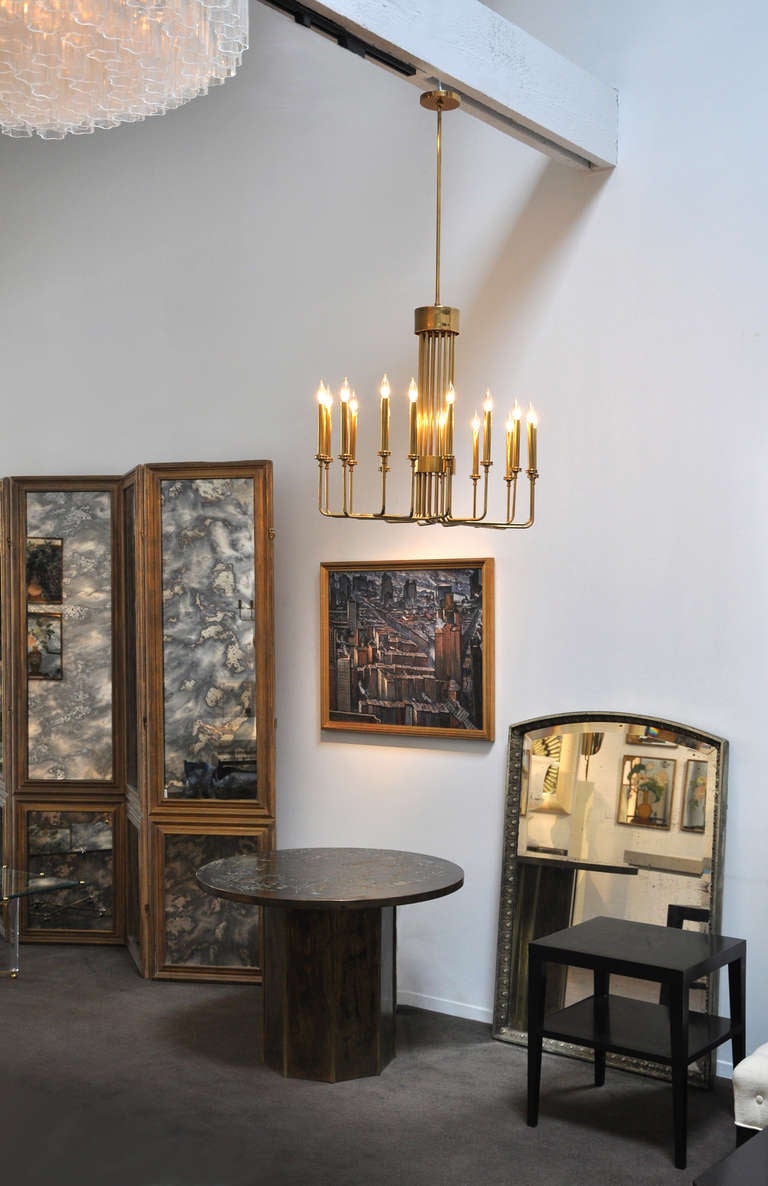 Chandelier Brass, 16 Candle Lights, circa 1950s In Excellent Condition In Los Angeles, CA